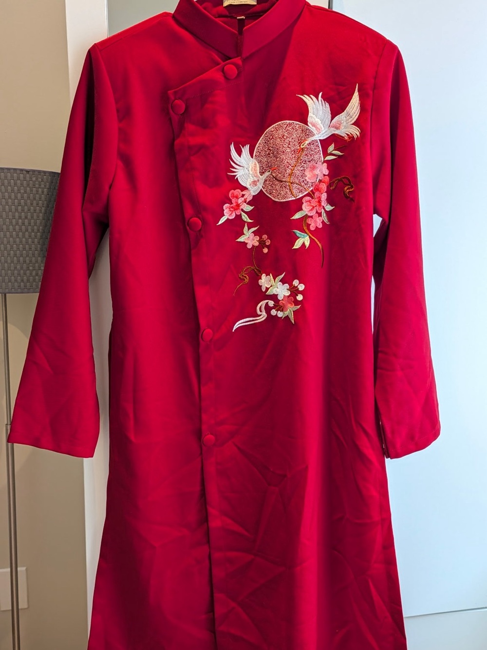 Red Embroidered Mandarin Collar Coat Man